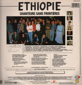 En bas à gauche : Imprimé en Hollande (au-dessus de Pathé Marconi). 
Dans le cadre au milieu en bas : "La société phonographique, la SACEM SDRM rétrocèdent le bénéfice de ce disque aux victimes de la famine en Ethiopie".