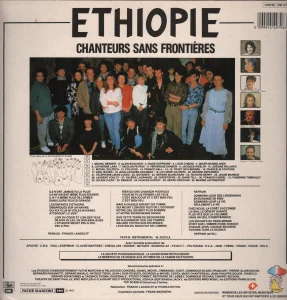 En bas à gauche : Imprimé en Hollande (au-dessus de Pathé Marconi). 
Dans le cadre au milieu : "La société phonographique, la SACEM SDRM rétrocèdent le bénéfice de ce disque aux victimes de la famine en Ethiopie".
