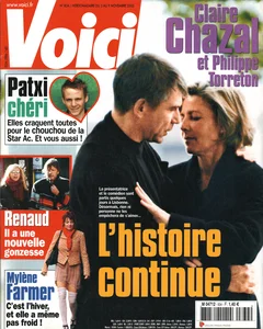 Novembre 2003,
"Voici N°834",
Renaud, sa Gonzesse, celle qu'il est avec,
2 pages.