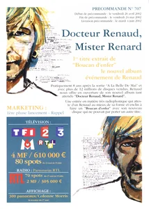 2002,
"Docteur Renaud, Mister Renard",
campagne publicitaire de l'album "Boucan d'enfer",
recto/verso en papier cartonné.