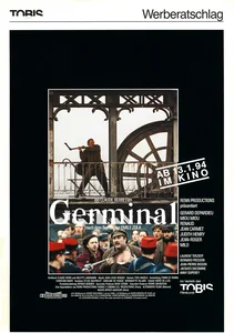 1993,
"Germinal",
publicité "Tobis Filmkunst" annonçant la sortie du film
en livret de 8 pages s'ouvrant sur la longueur,
en papier cartonné.
Il contient un livret se dépliant en 3 pages, 
en papier glacé (Édition allemande).