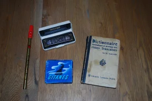 Le dernier paquet de gitanes de Renaud,
deux petits instruments de musique,
le premier dictionnaire de Renaud (quand il était écolier).