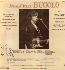 1982,
33 tours,
10 titres,
ici le verso avec la dédicace obtenue à Charleroi le 30/06/2003.