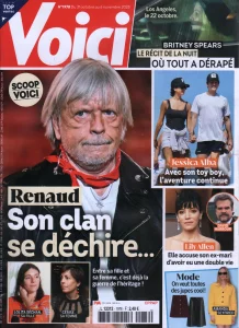 octobre - novembre 2025,
"Voici n°1978",
Renaud : "Son clan se déchire...",
3,5 pages.